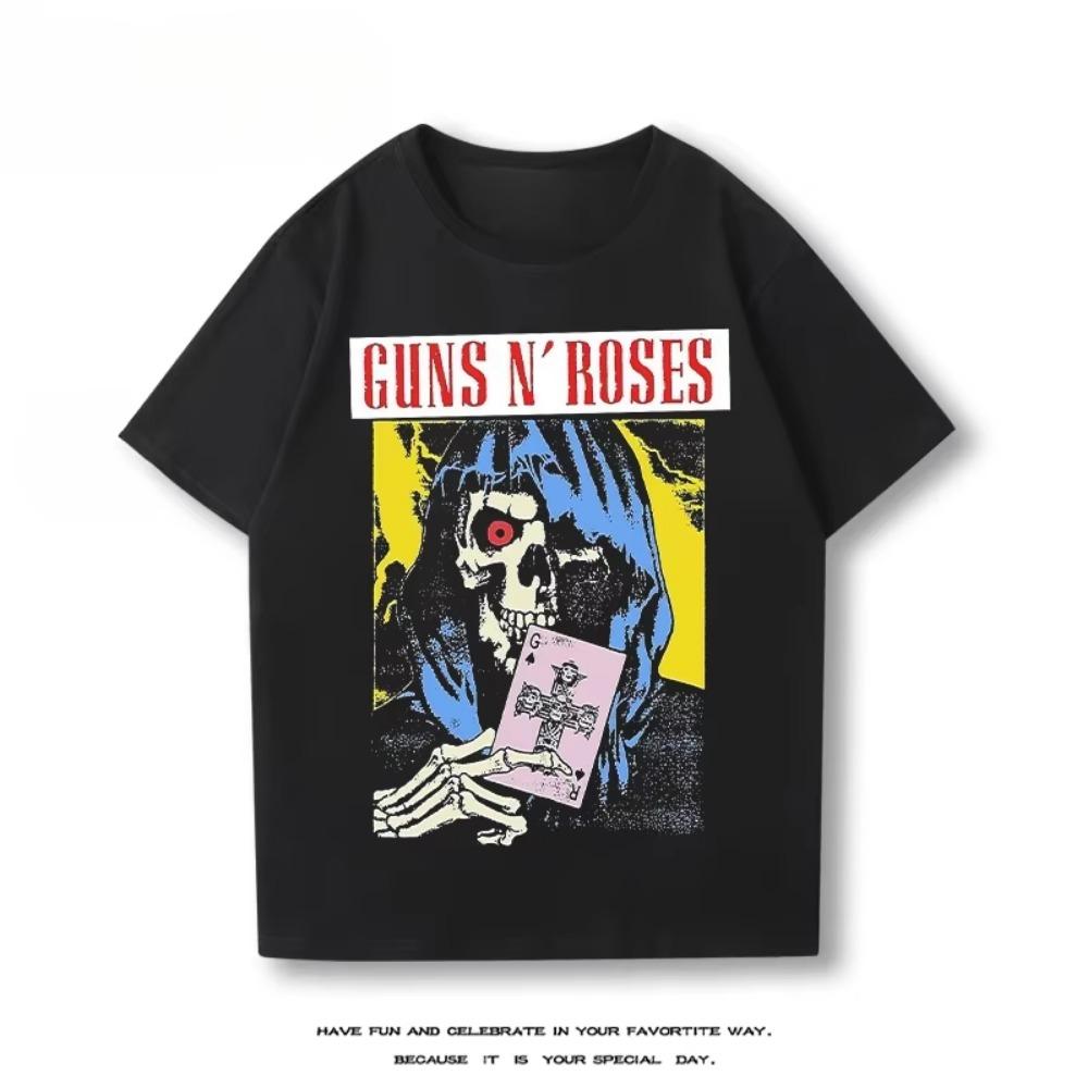 Guns N ' Short Sleeve Boys Cotton Vintage Rose Loose Casual Summer T-shirt High Quality Men's and Women's T-shirt