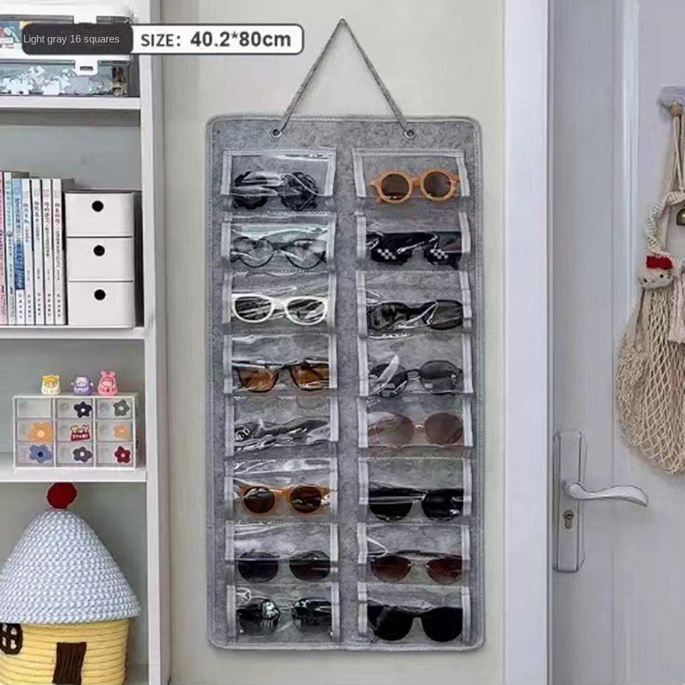 Dust Proof Felt Eyeglasses Stand 16 Slots Sunglasses Storage Holder Glasses Display Rack  Wall Door