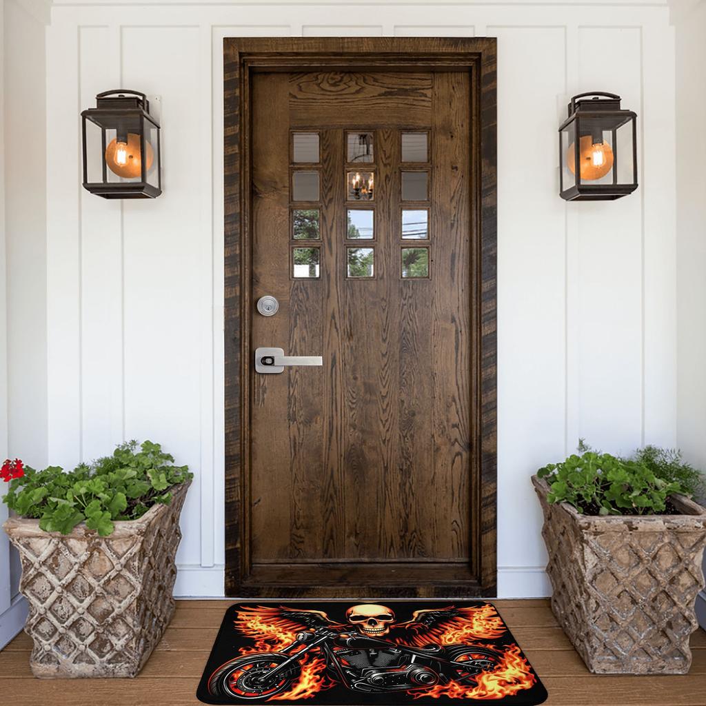 Retro God Of Death Flame Gothic Motorcycle Doormat Anti-Slip Entrance Kitchen Bath Floor Door Mats Garden Rug Carpet Footpad