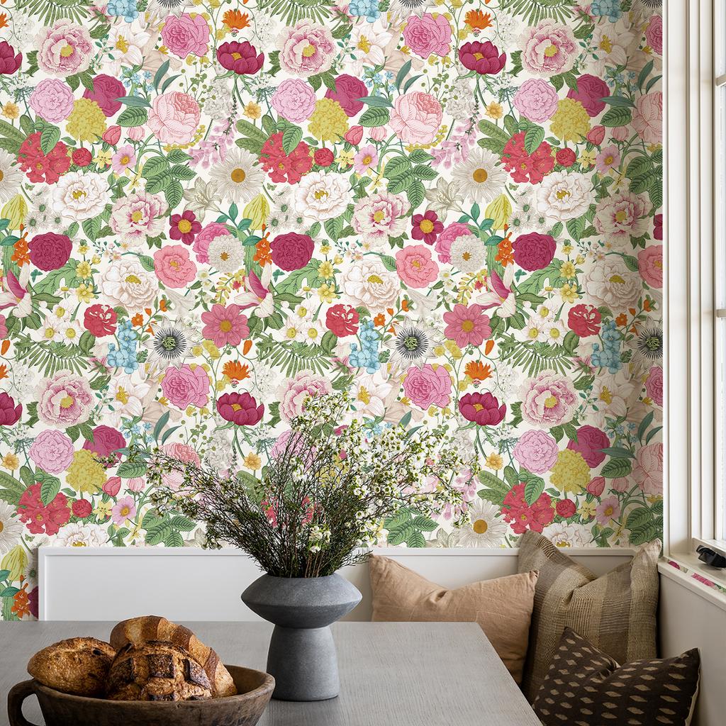 Pink Flower Vinyl Wallpaper Elegant Peel And Stick Red Blooming Floral Cabinet Sticker Chic Waterproof Furniture Cabinet Sticker