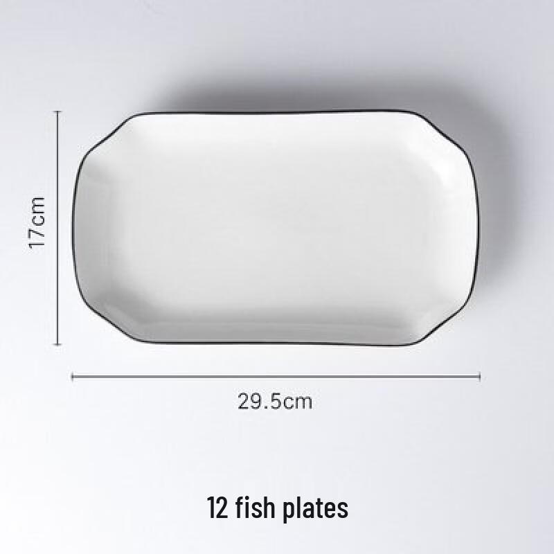 Abay Minimalist Black-Line Ceramic Fish Plate Set