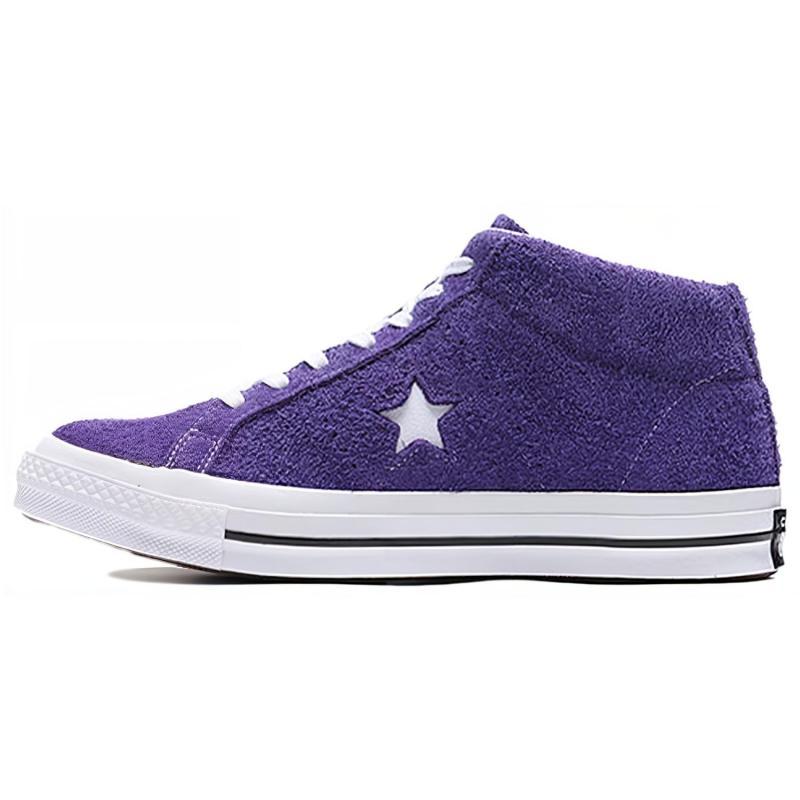 Converse One Star Retro Casual Non-slip and Abrasion Resistant Mid-Top Board Shoes Unisex Purple