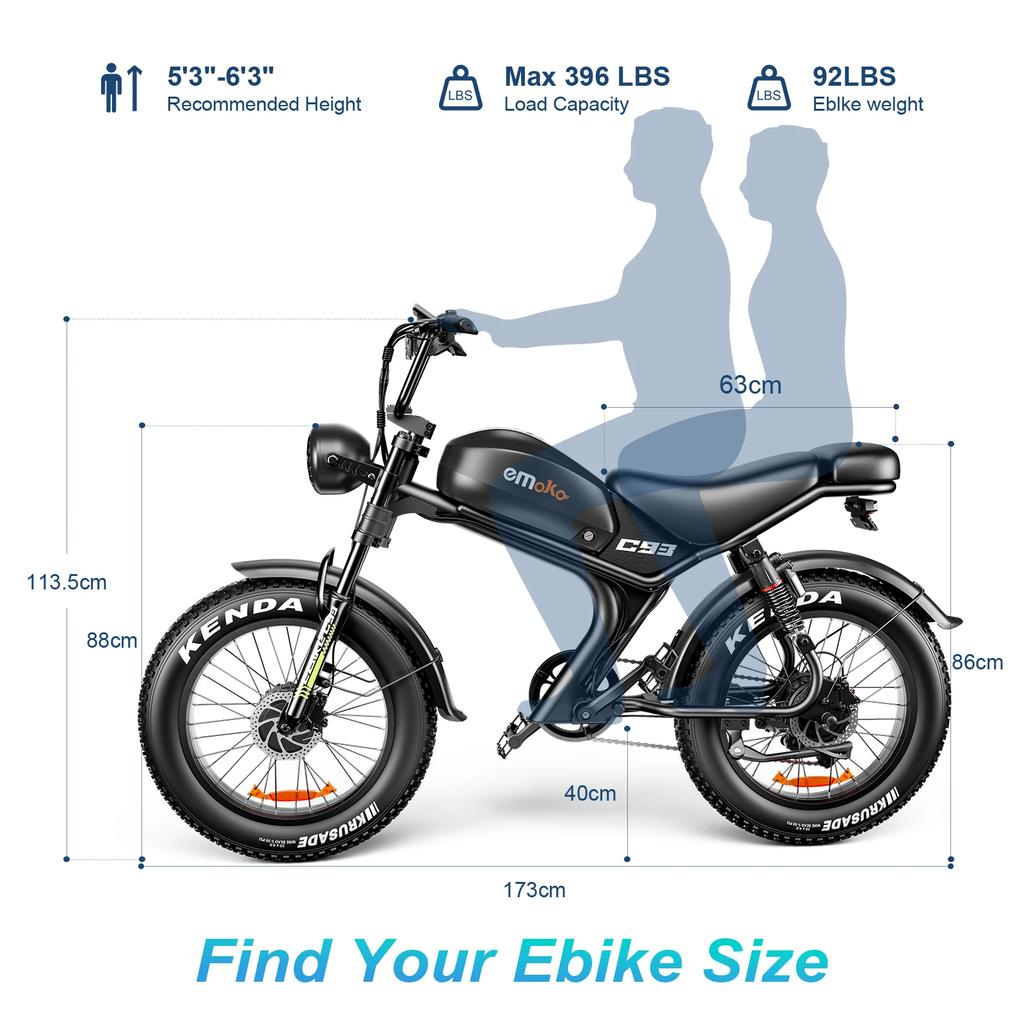 EMOKO C93 Retro Electric Bike 1000W Motor 20" Fat Tire City E-Bike 48V20Ah Battery Long Range Mountain Bike MTB Off Road Bicycle