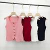 French Retro U-Neck Single-Breasted Sleeveless Slim Vest Solid Color Knitted Vest For Women