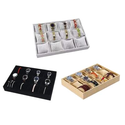 Plush Watch Display Trays Featuring 12 Grids For Organized Jewelry Presentation Luxury Flannel Jewelry Display Box