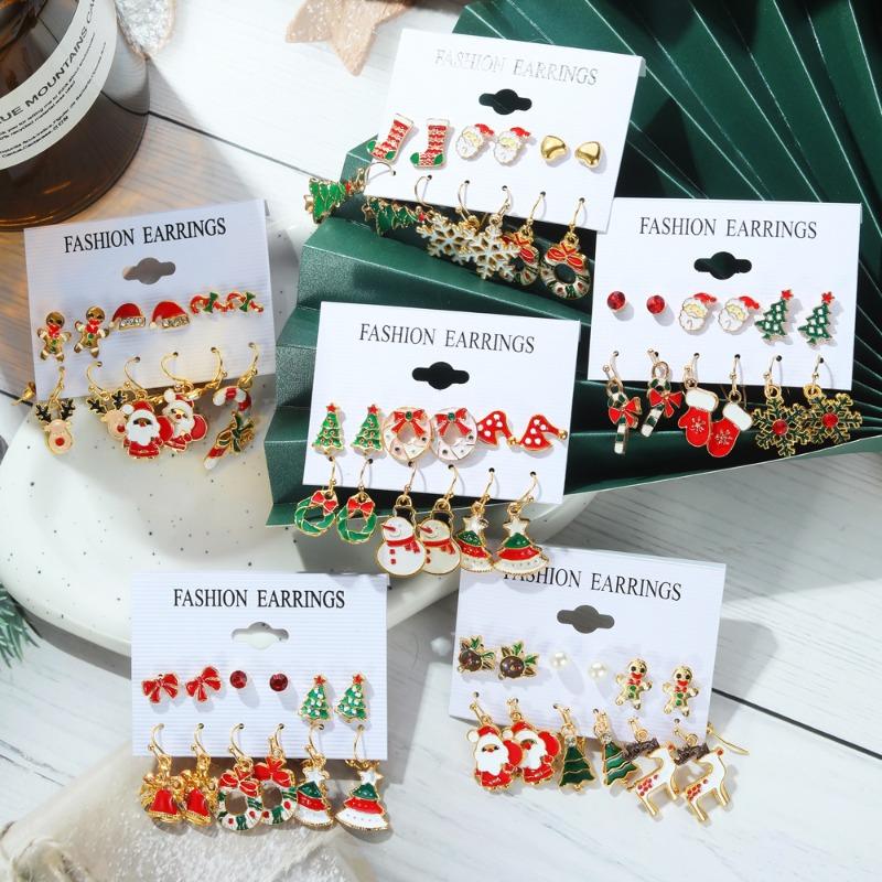 

Oil Drop Christmas Earring Set Women, Christmas Bell Elk Earring Set