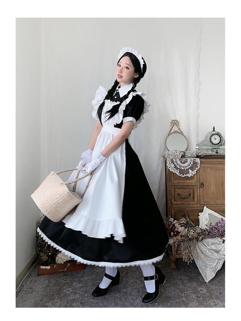 Japanisch inspiriertes Schwarz-Weißes Schuluniform-Maid-Kleid