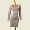 Fashion Style Square Collar Bandage Silm Dress Waist-Tight Early Autumn Sexy U-Collar Knitted Hip Skirt