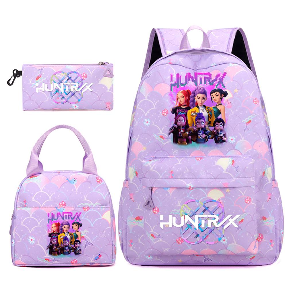 3Pcs/set Anime Cartoon K-Pop Demon Hunters Printed Backpack Handbag Pencil Case for Teenger Student Girl Boy Large Capacity Waterproof Bookbag
