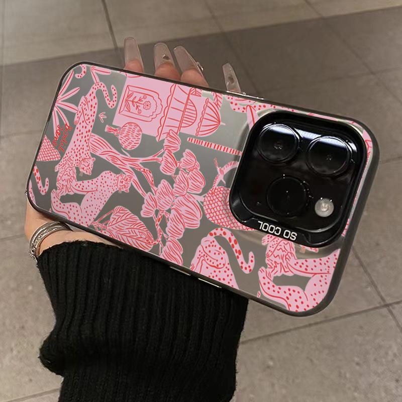 Phone Case for iPhone 15 13 14 Pro Max 11 12 Pro Mini X XR XS 7 8 Plus SE2 Fashion Pink Leopard Electroplate Hard Matte Cover