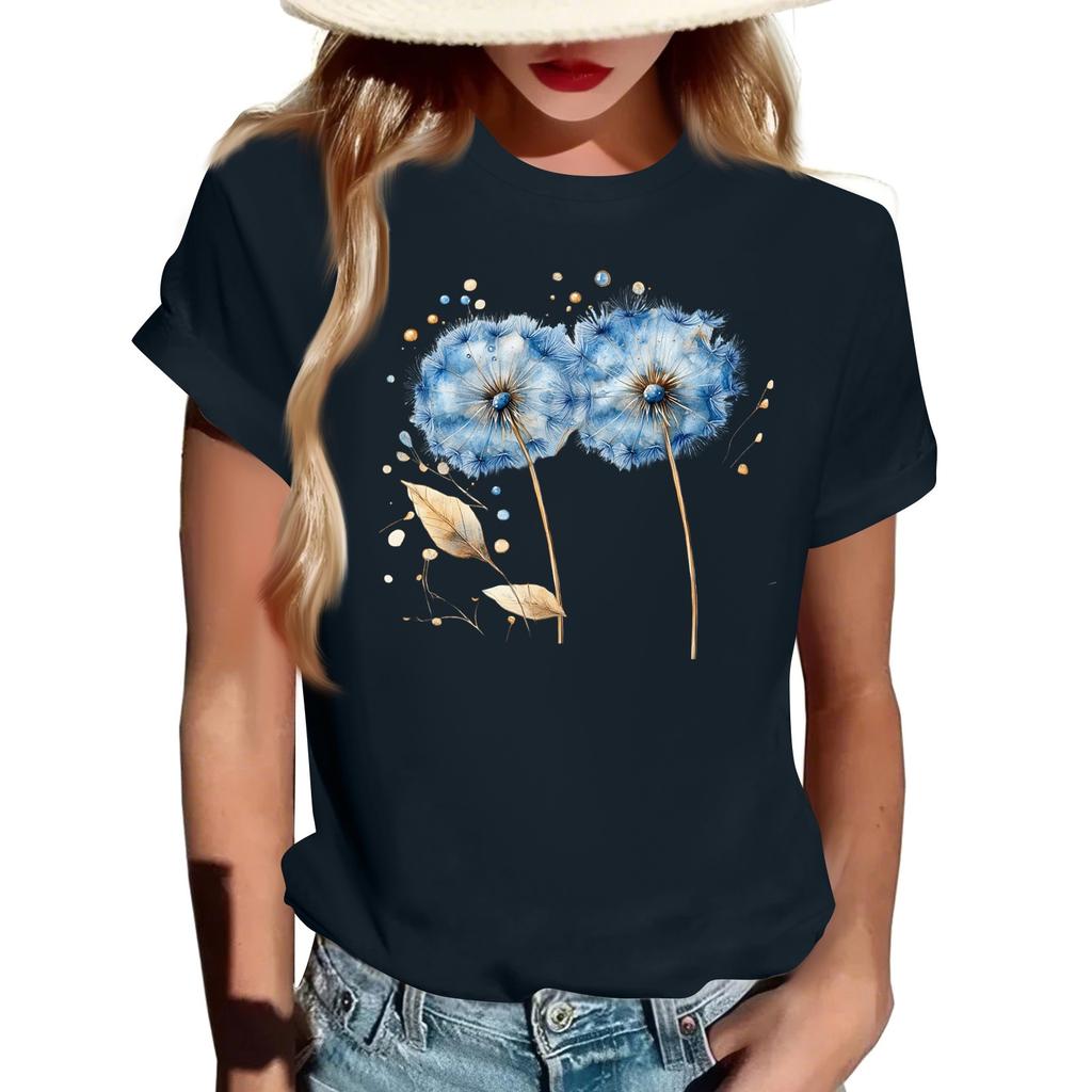 Damen Modisches Rundhals Casual Retro Print Kurzarm T-Shirt Top