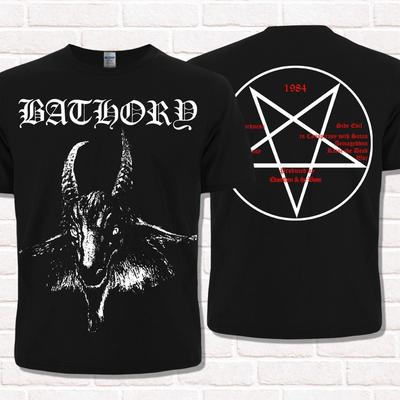 T-shirt Bathory 1984, design d'album. Thrash Black Metal. Pentagramme, Tête de chèvre.