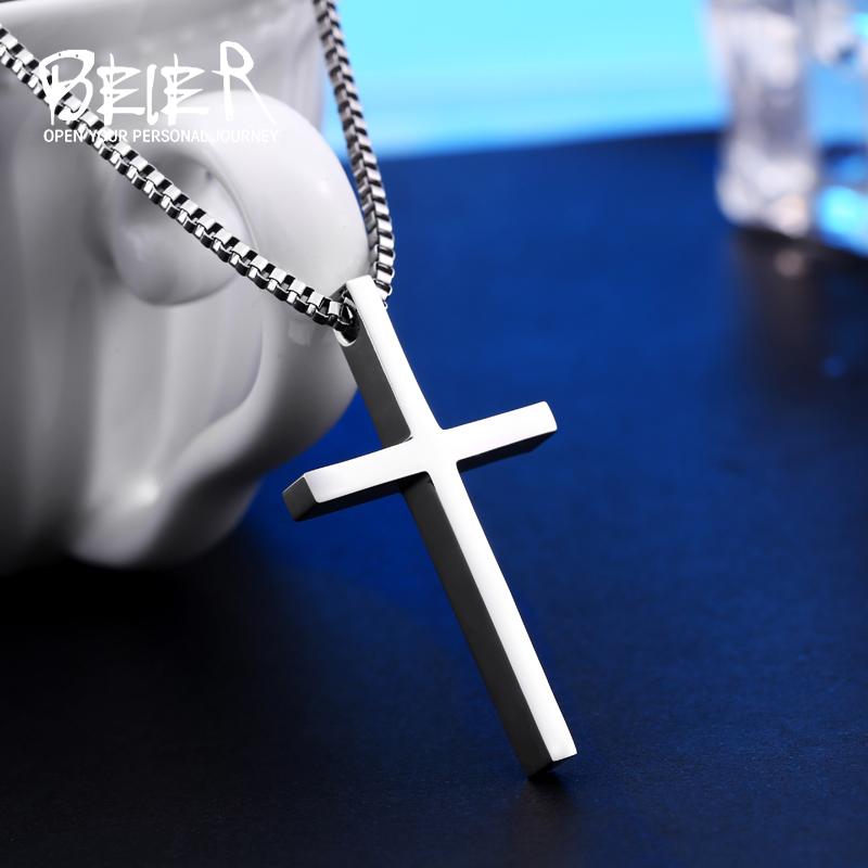 Beier 316L Stainless Steel Men's Cross Pendant Necklace High Quality Chain Fashion Jewelry Gift