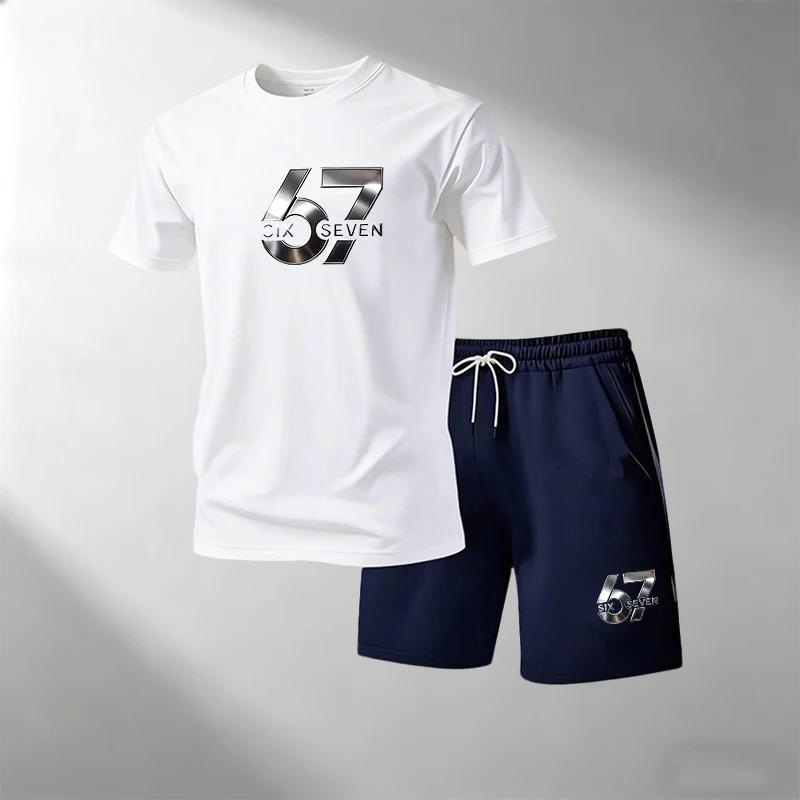 Hot Sale Men s 2 Piece T-Shirts Sets O-Neck Short Sleeve + Sports Shorts Breathable Quick Dry Casual Gym Home Outdoor Summer S