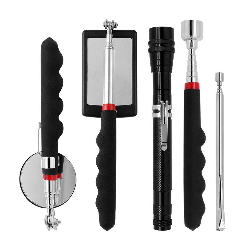 Magnetic Inspection Mirror & Flashlight Pickup Tool Set - 5 Pieces for Mechanical Maintenance & Lighting Five-Piece Set