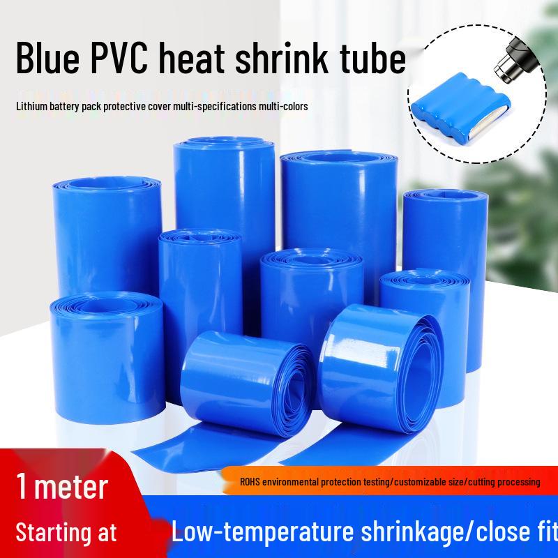 

ПВХ термозбіжна трубка для захисту акумуляторів 18650 26650 21700 Blue Flattened Width 625mm (1m Price)