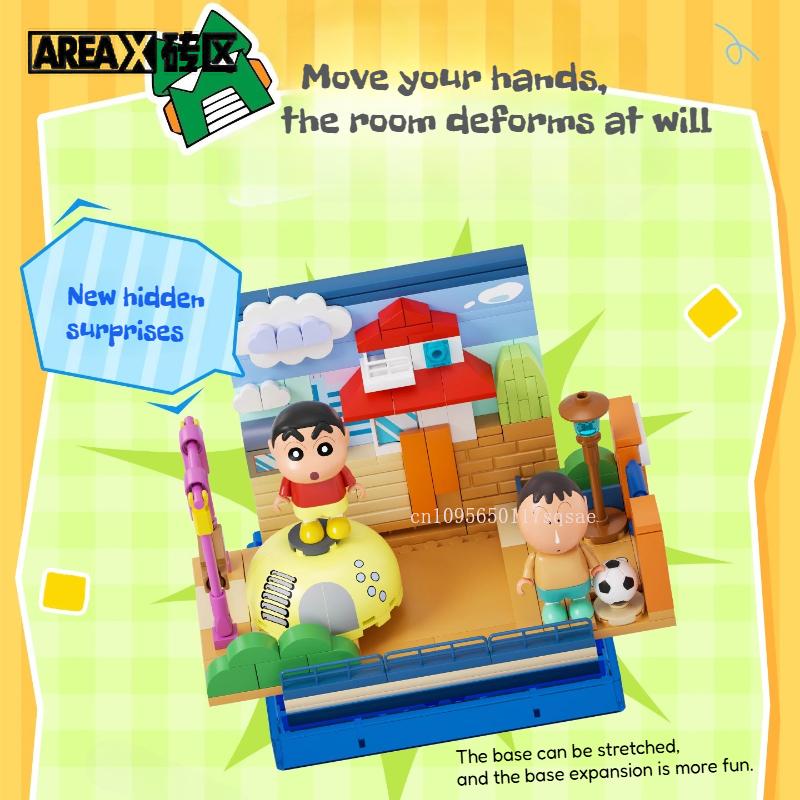 New Areax Co Branded Crayon Shin-Chan Building Blocks Happy Base Box Construction Model Collection Puzzle Children'S Toys Gift
