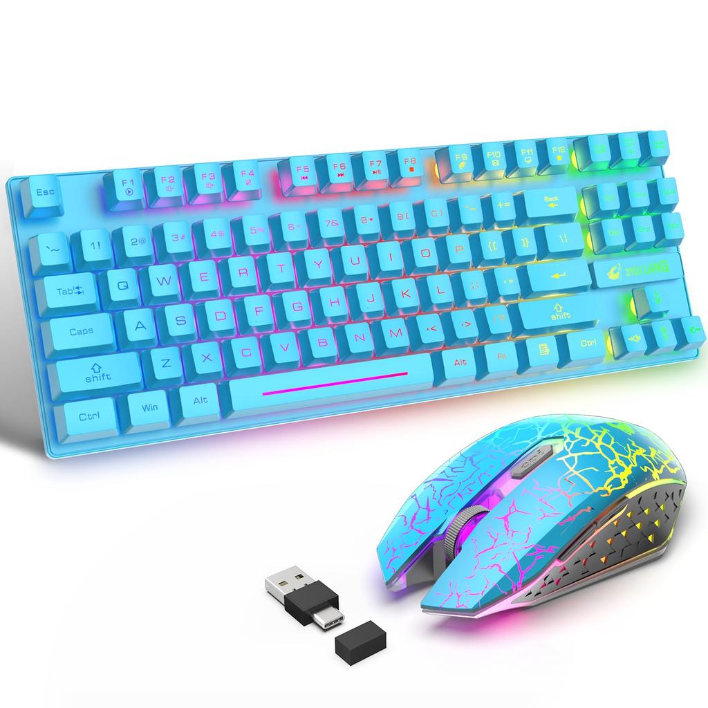MAMBASNAKE X ZIYOU LANG T87 80% 3-in-1 Wireless Keyboard and Mouse Set, 2.4G Wireless Keyboard with USB-A and Type-C 2-in-1 Receiver, Rainbow
