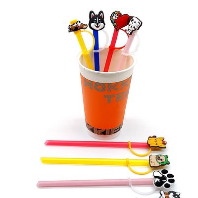 10pcs Cartoon Dogs Silicones Straw Cover Dustproof Drinking Straw Hat for 8mm Straw Top Lid Cover for Party Kitchen