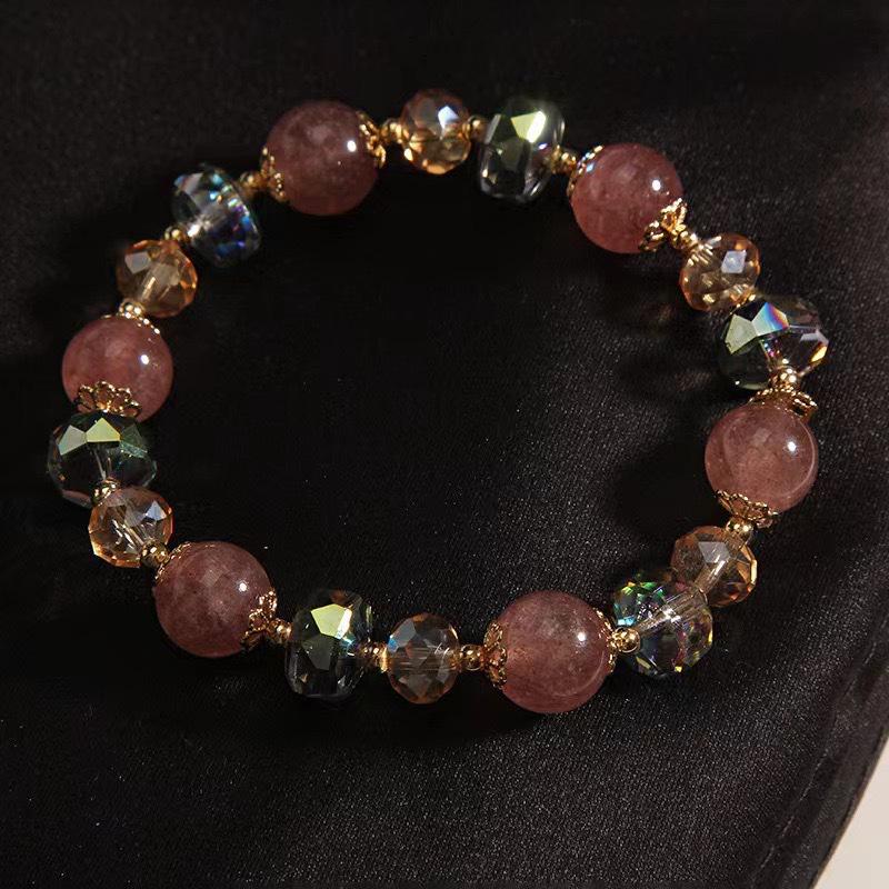 Sommer Erdbeerquarz Perlenarmband für Damen - Modischer Live-Stream-Stil mit floralen Perlen