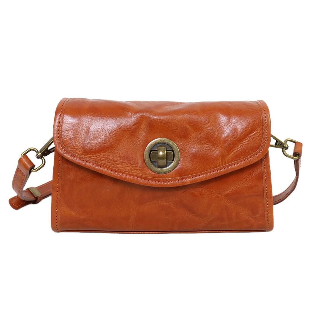First Layer Cowhide New Commuter Shoulder Bag Retro Literary Messenger Women'S Bag Vegetable Tanned Cowhide Texture Summer Bag