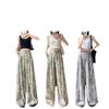 Women's High-Waist Retro Print Wide-Leg Linen Pants - Spring 2026 Collection