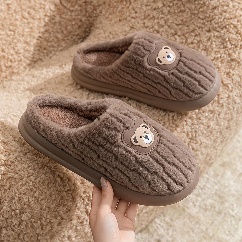 Winter Hair Mop Thick-soled Warm Slippers Home Non-slip Indoor Cotton Mop Couple Plush Bear Cute Shoes