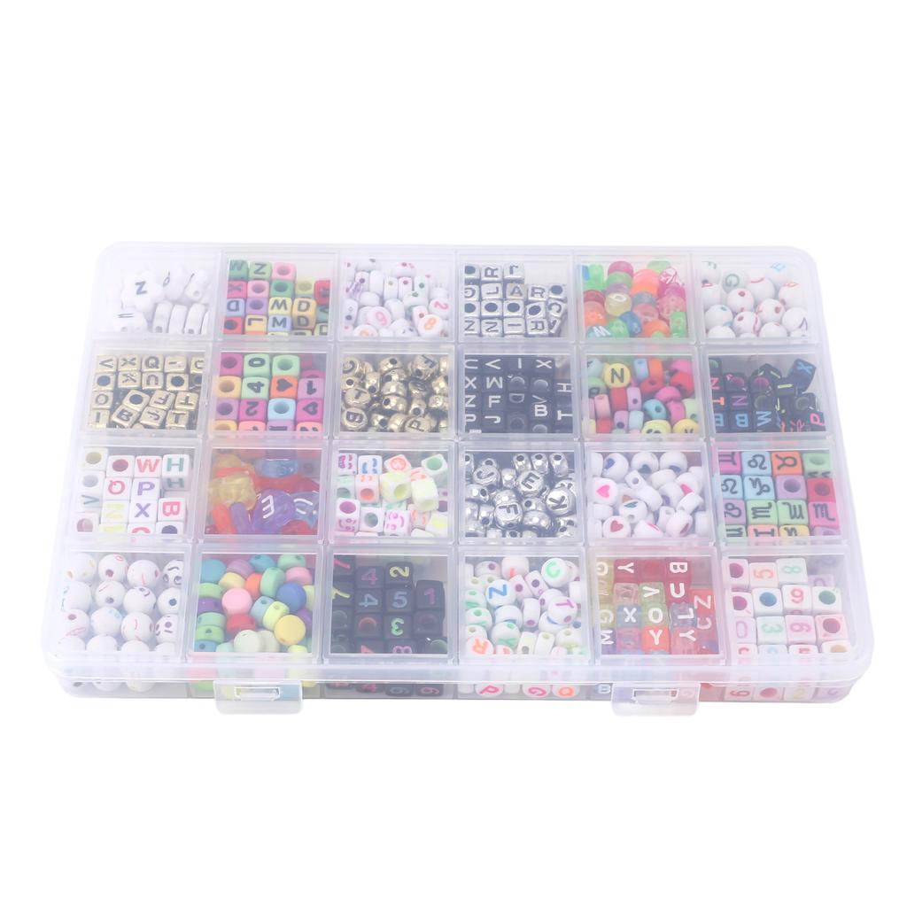 24 Types Letter Beads Set Bracelet Making Colorful Alphabet Letter Beads with Elastic Cord for Jewer