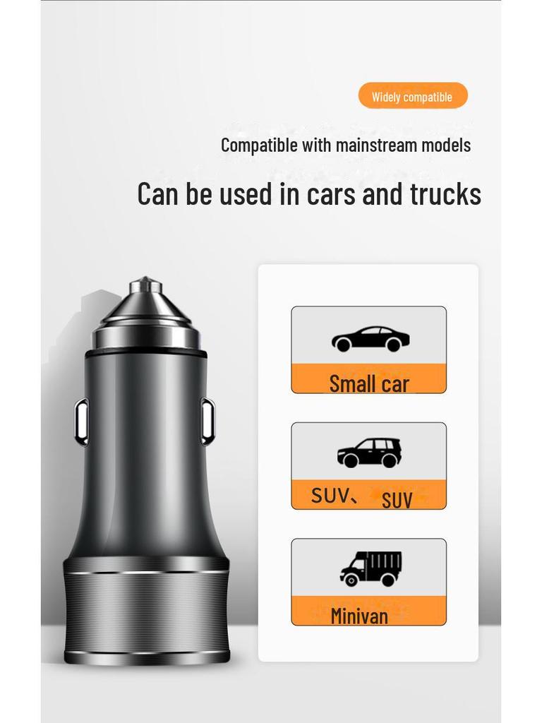 36W Dual USB Type-C Fast Car Charger with Metal QC3.0