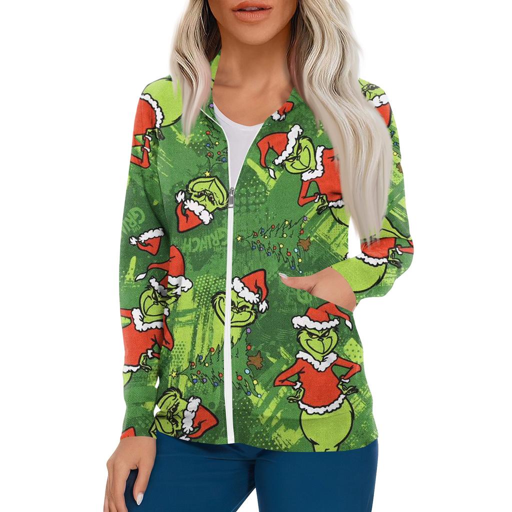 Women Long Sleeve Pattern Pocket Working Stand-up Collar Single-breasted Protective Overalls Cardigan Jacket Top