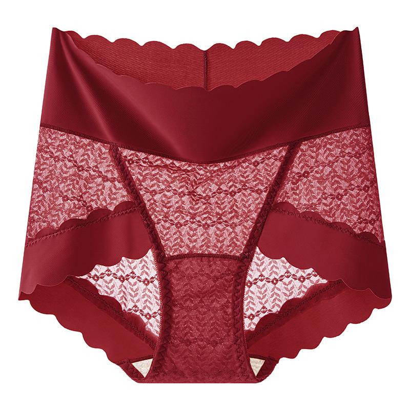 Ladies Spring and Summer Sexy Lace High Waist Belly Not Roll Edge No Mark Mulberry Silk Anti  Antibacterial Briefs