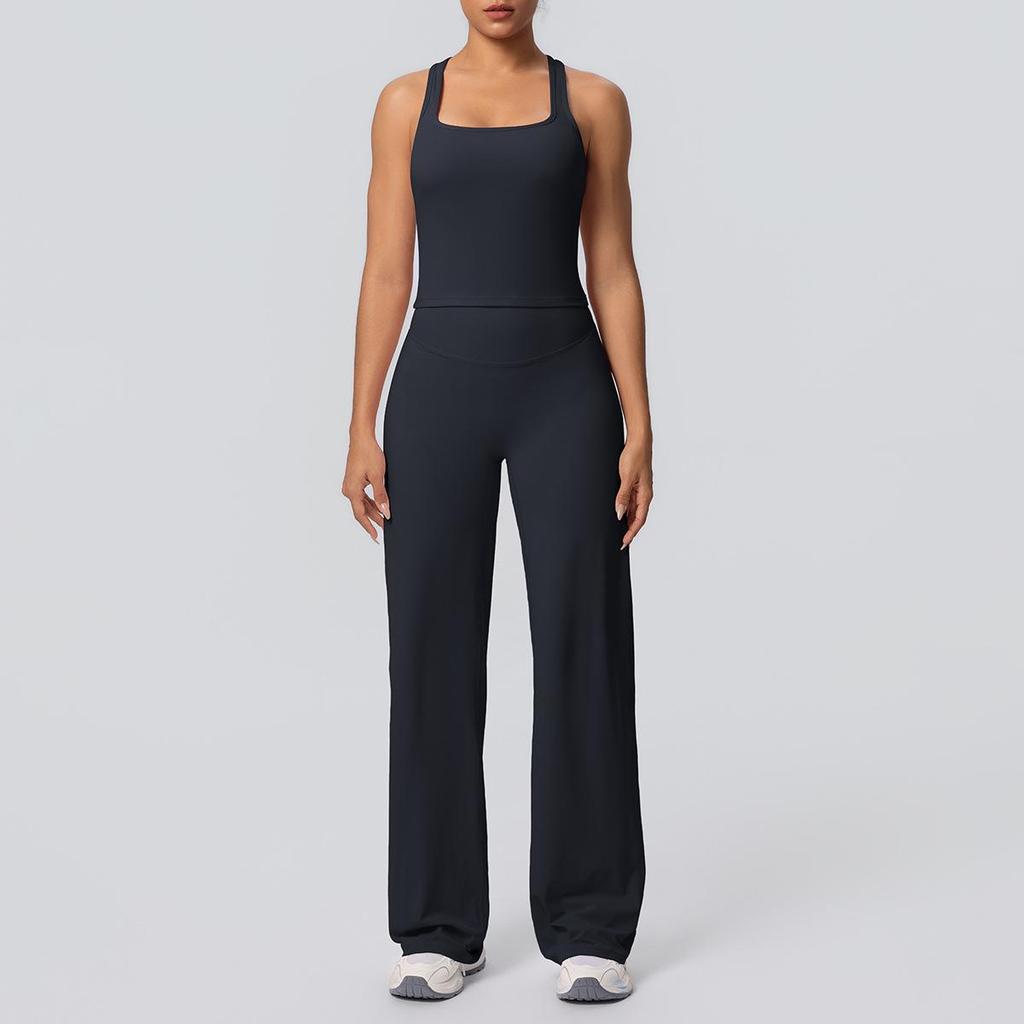 High-Waisted Yoga Set: Hip-Lifting Wide-Leg Pants & Sports Back Crop Top
