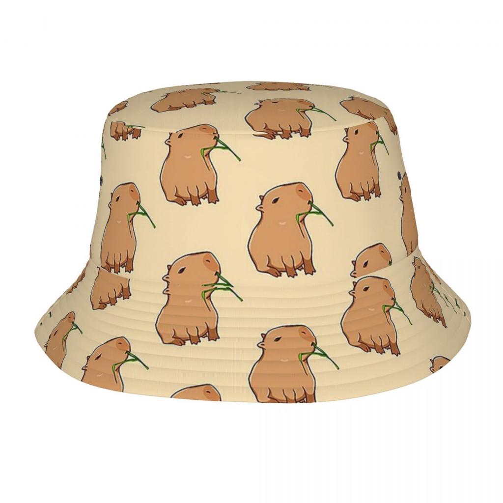 Harajuku Capybara Pattern Bucket Hats Unisex Packable Outdoor Kawaii Animal Fishing Cap Summer Beach Hatwear Bob