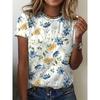 Women's Flower Print Fashion Versatile Top Casual Short Sleeve Loose Crew Neck T-Shirts Women’s