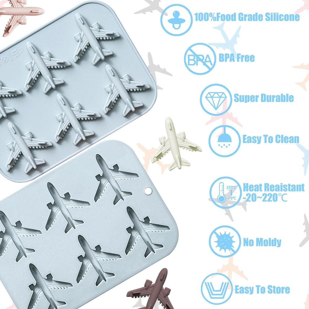 Airplane Fondant Silicone Mold, 3D Airplane Ice Cube Tray, Aircraft Silicone Chocolate Candy Mold, Airplane Shape Baking Mould for Mousse, Jellies,