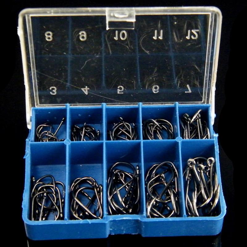 100Pcs #3-#12 Silver Black Gold Freshwater Fishing Hooks Carbon Steel Carp Fishhooks Barbed Hooks Kit Fishing Tackle Accessories