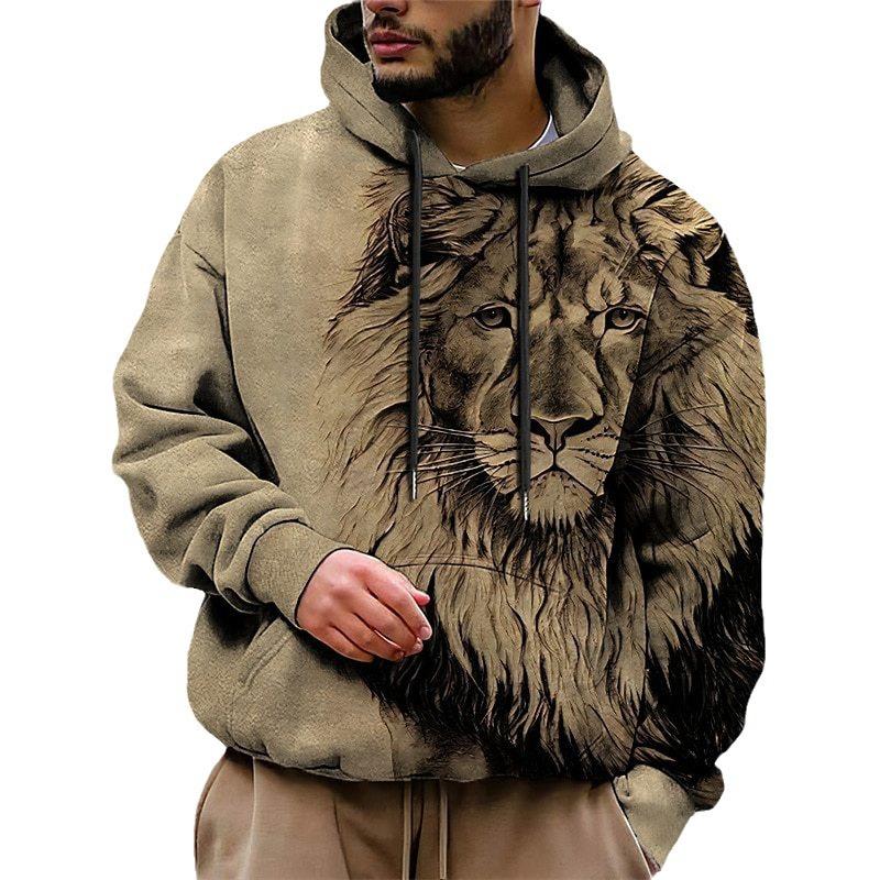 Melancholic Lion 3D Digital Printed Men's Personalized Trendy Hoodie Sweatshirt