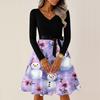 Ladies' Christmas Printed Casual And Fashionable V-neck Long Sleeved Dress