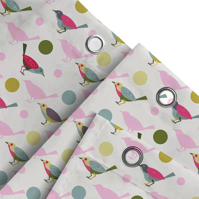Colorful Birds Drinks Shower Curtain Pink Blue Yellow Green White Decor Home Bath Waterproof Fabric Modern Bathroom Accessories