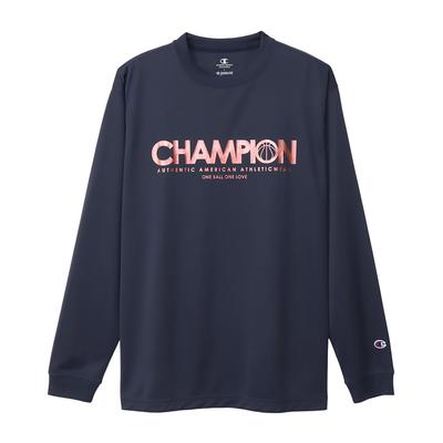 Long Sleeve Round Antibacterial and Odor Quick Polarized Long Sleeve Back Hem Rubber Navy [Champion] T-Shirt, Neck, Resistant, Drying, Print, T-Shirt,