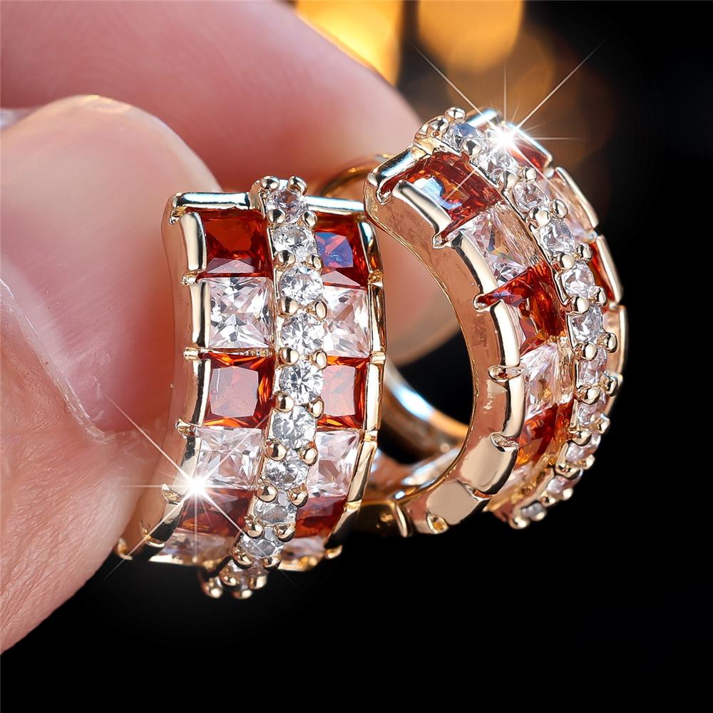Cute Female White Red Zircon Stone Hoop Earrings Fashion Gold Color Wedding Jewelry For Women
