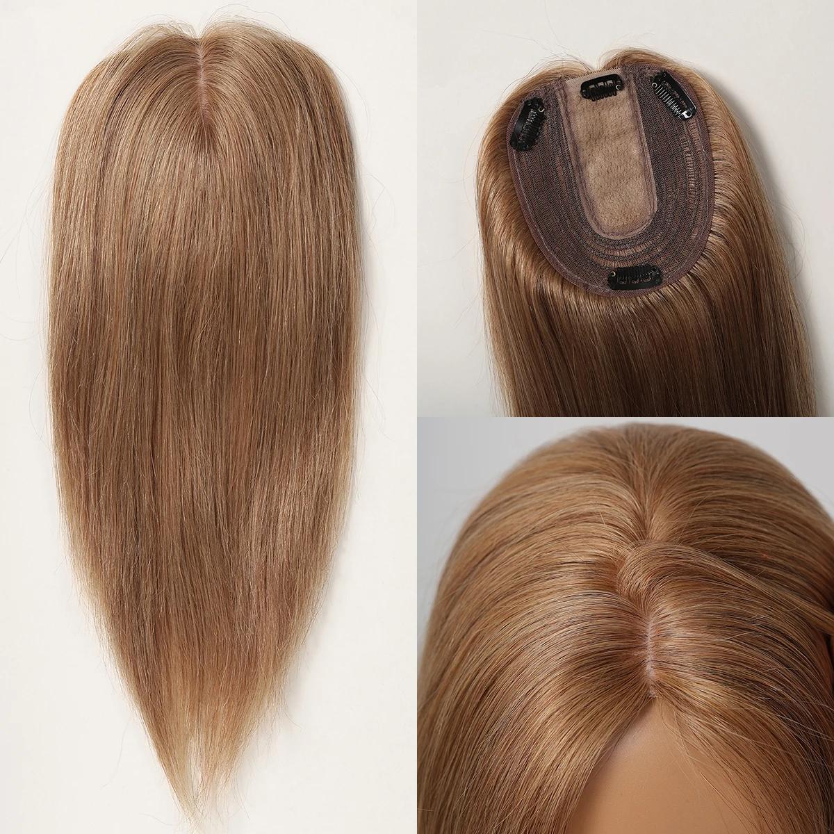 

HAIRCUBE 12-дюймовий Жіночий Топер для людського волосся Золотисто-русявий відблиск Зачіски для жінок від випадіння волосся Шовкова основа Затискач у Топері Щільність 150%