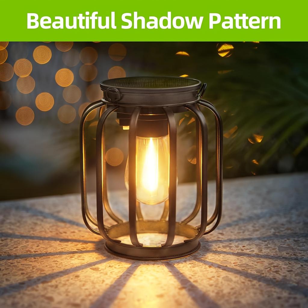 2 Pack Solar Powered Outdoor Pendant Lights, Hanging Metal Lanterns, Modern Metal Solar Pendant Lights with Hooks for Garden Use, Warm Light Lanterns
