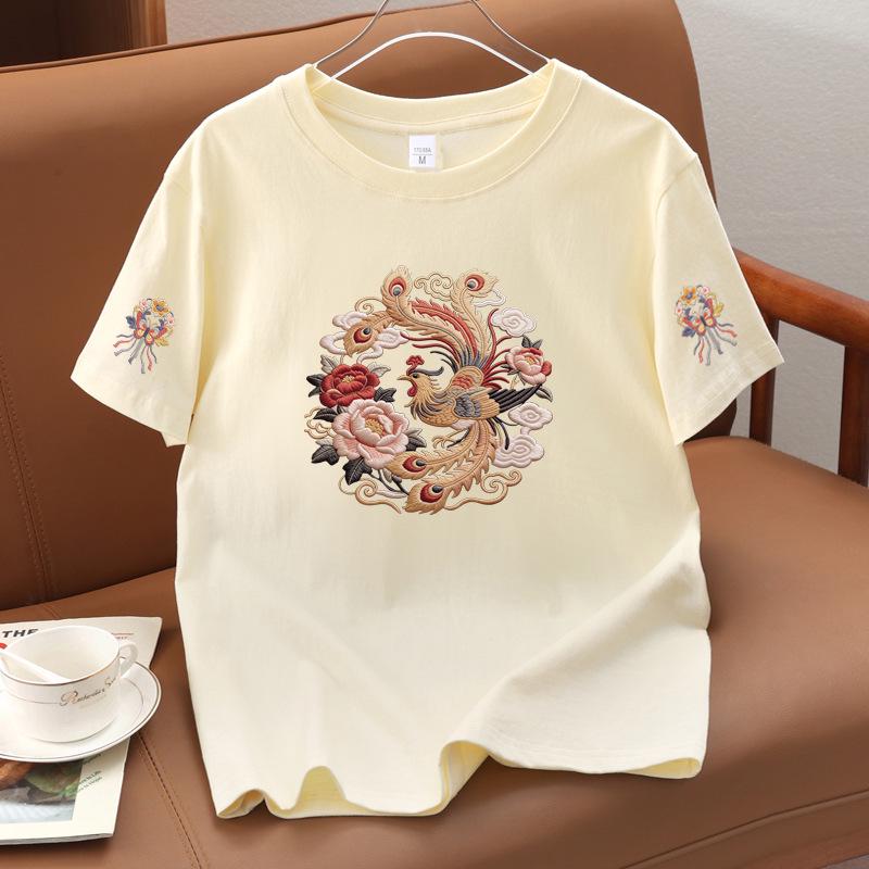 2026 Summer Unisex Pure Cotton Short Sleeve T-shirt with Chinese Style Print