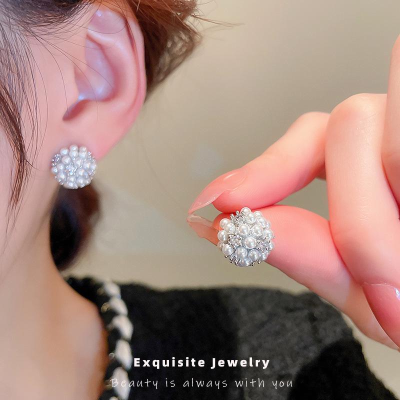 High-End Faux Pearl & Cubic Zirconia Gold-Plated Stud Earrings for Women