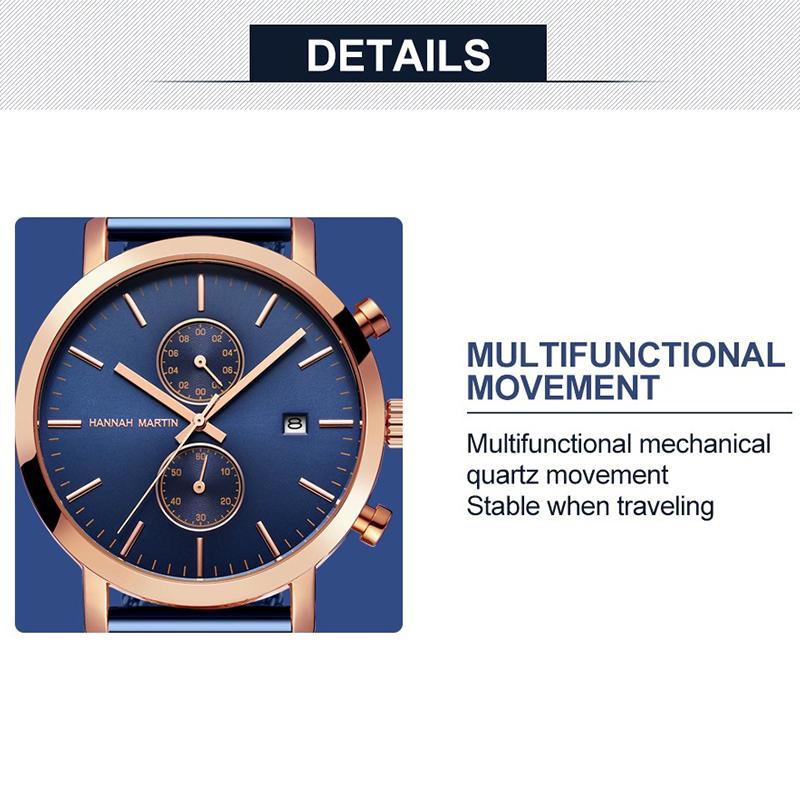 Schwarz Multifunktions Chronograph Mesh Band Wasserdicht Männer Große Zifferblatt Top Marke Luxus Uhr Männer Mode Uhren