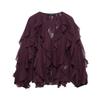 VAYLA Summer Sexy Women's Translucent Ruffles Blouses Fashion V-neck Single Breasted Tierred Causal Tops Beach Style Solid Shirts