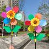 Colorful Sunflower Windmill Cartoon Six-Wheel Sequin Pinwheel Foldable Carry Windmill Camping Outdoor Toy Garden Yard Decoration