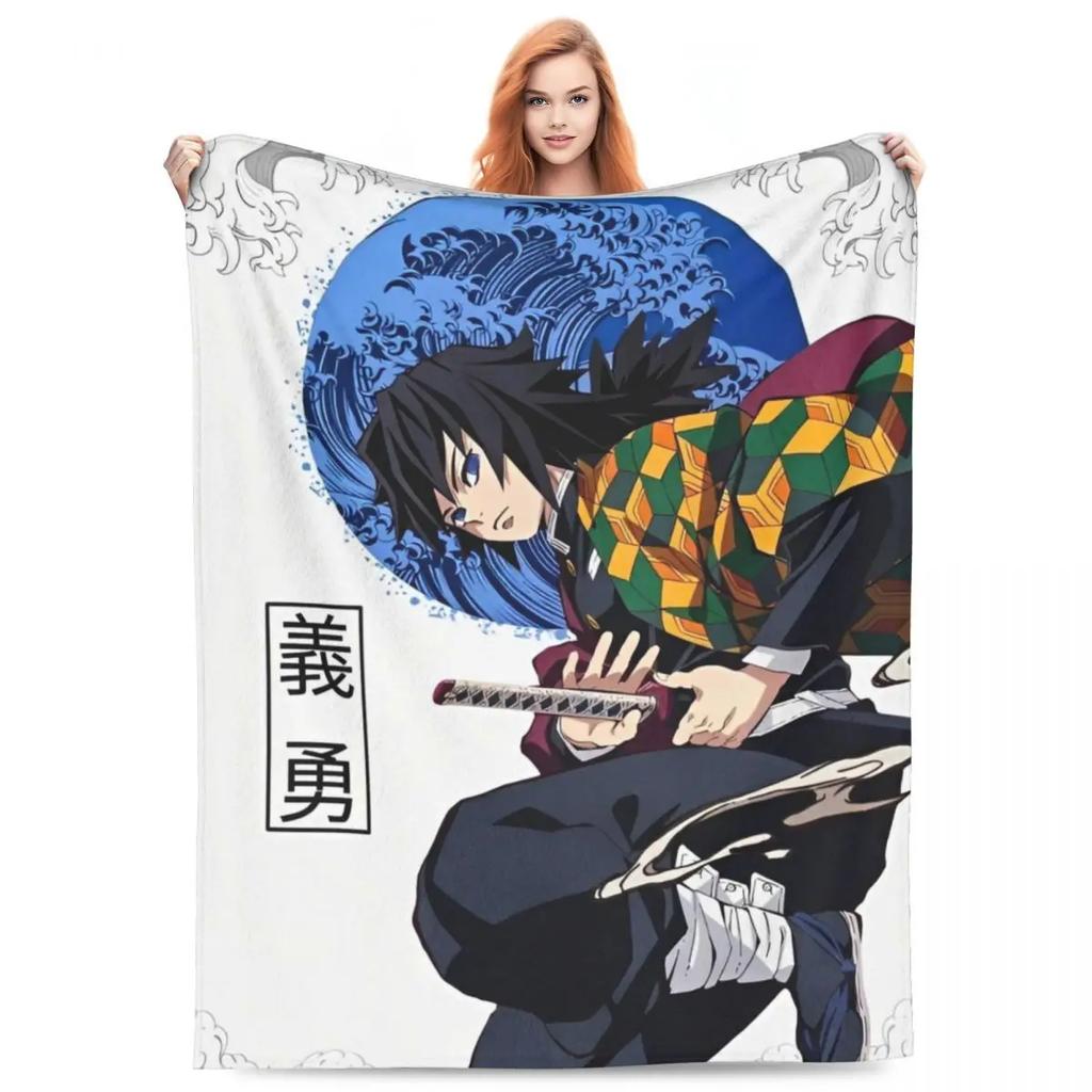 Water Hashira Giyu Tomioka Blankets Coral Fleece Plush Anime Demon Slayer Super Soft Throw Blanket for Car Sofa Couch Bedspread