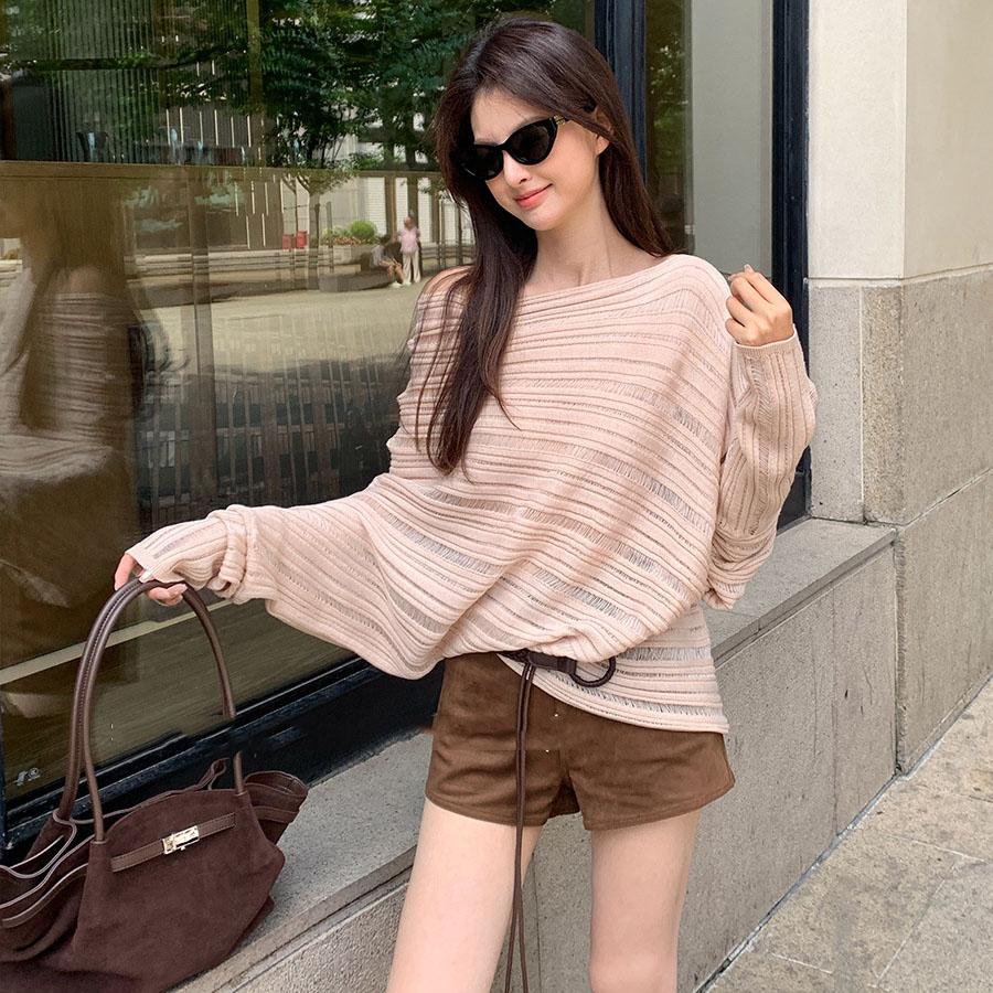 2025 Autumn New Loose Long Sleeve Hollow Wool Knitted Sweater Top for Women inulin One size fits all 5549₽